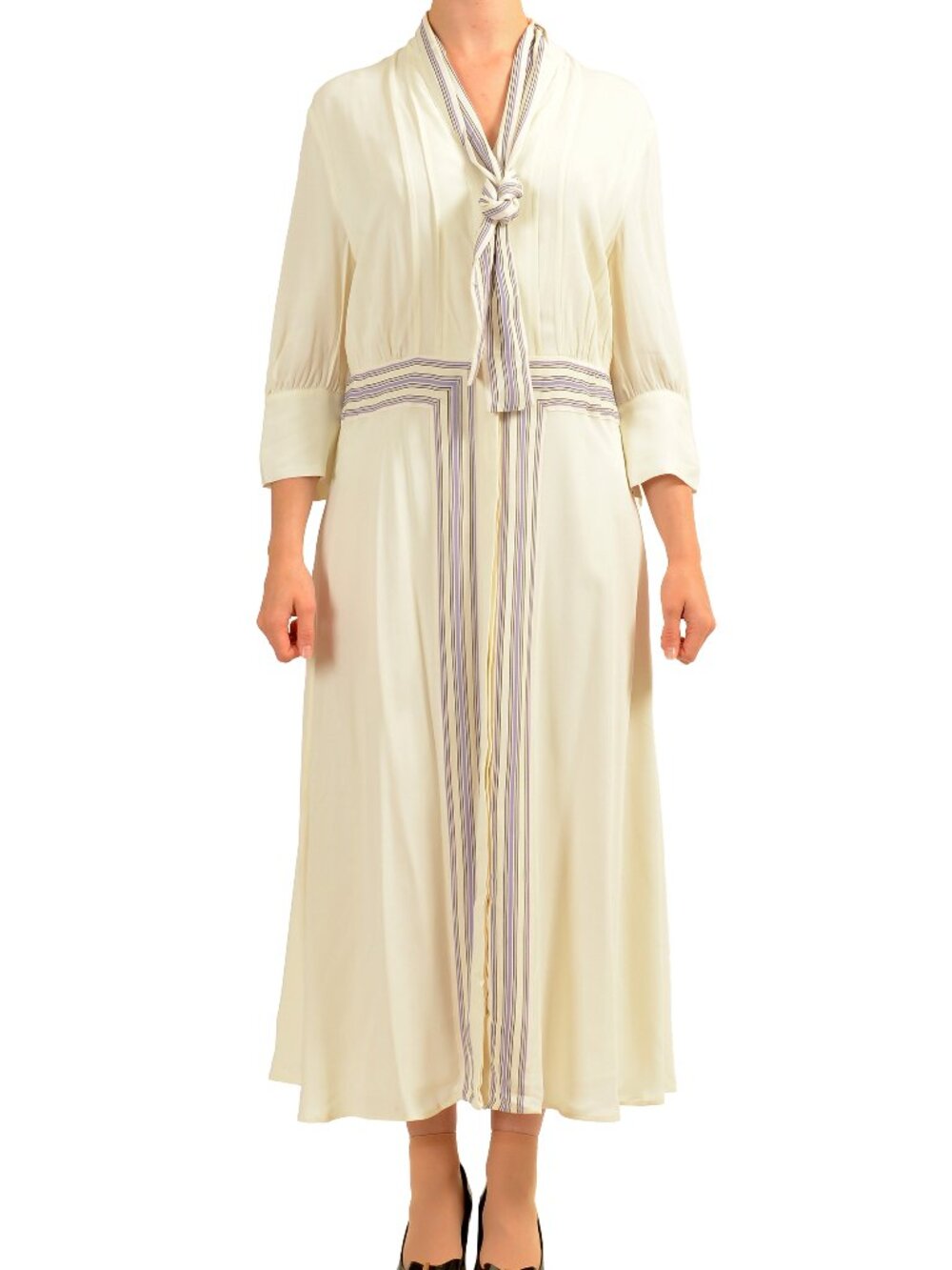 Hugo Boss Women's "Destripie" Ivory 3/4 Sleeve Fit &Flare Dress US 14 IT 50